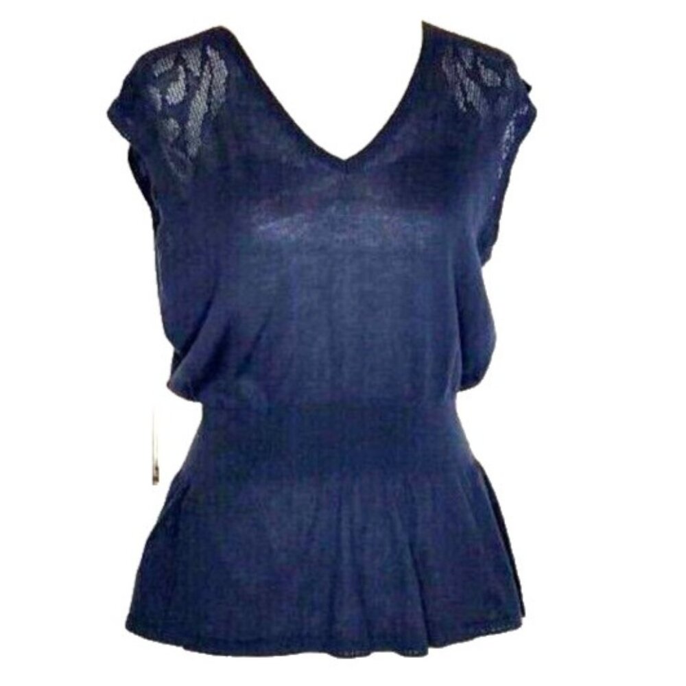 Ann Taylor Sleeveless Knit Top S Navy Cotton